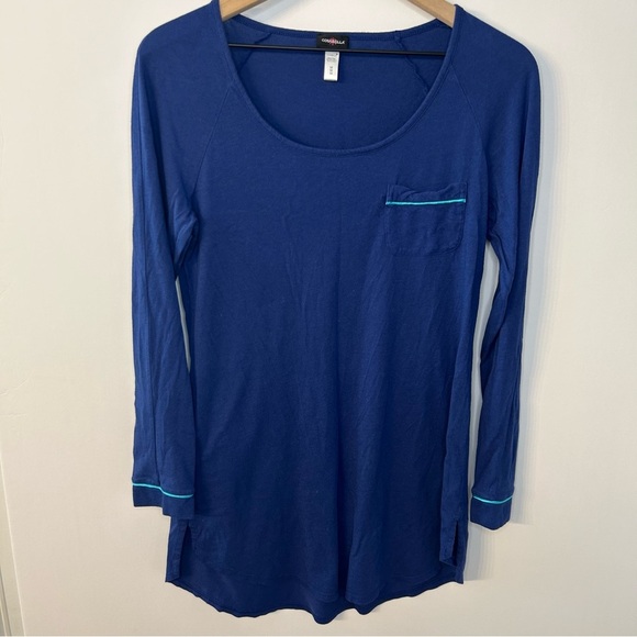 Cosabella Navy Blue and Aqua Scoop Neck Long Sleeve Night Shirt, Size Medium - Picture 1 of 8